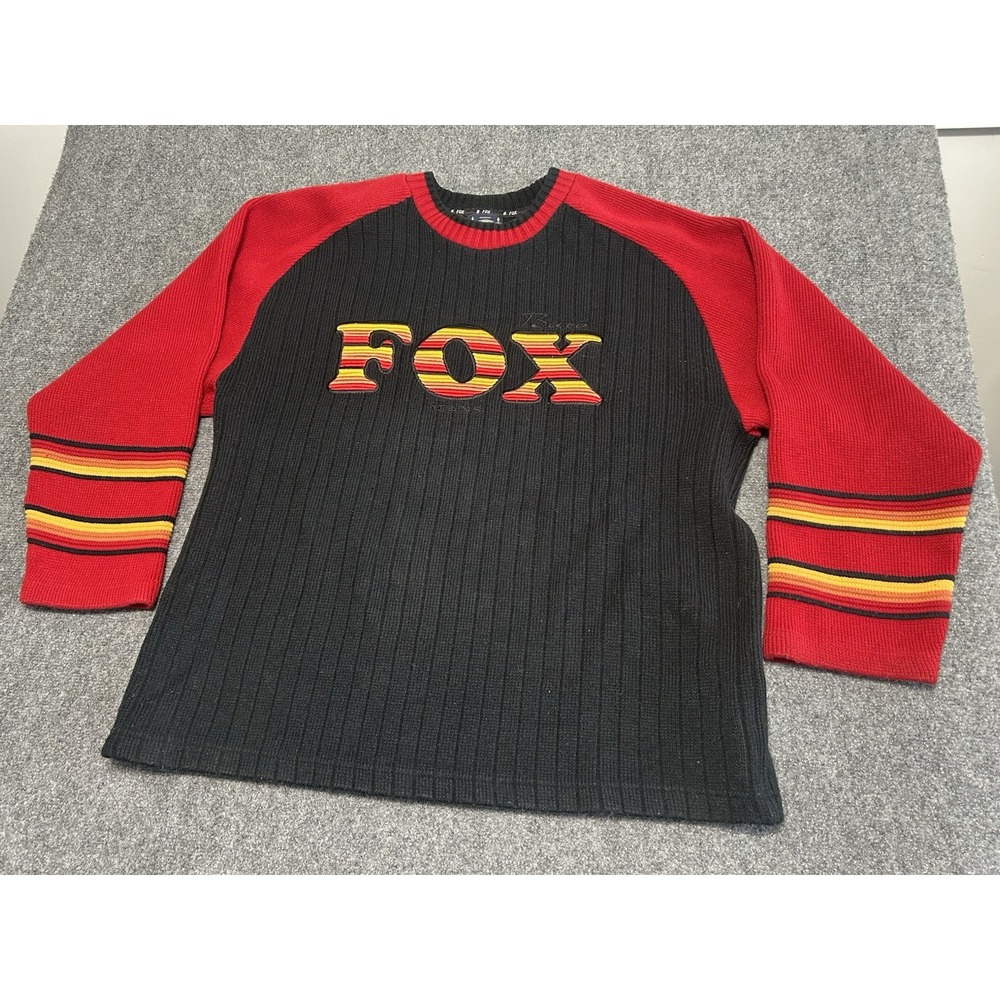 The Fox Collection Pullover Knit Sweater 2XL‎  Hip Hop Red Black Yellow Vintage